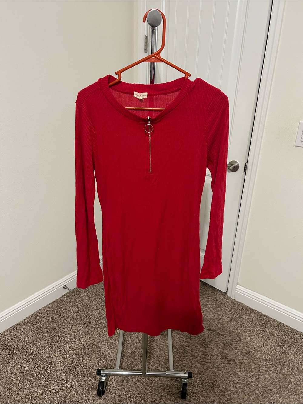 Heart Hips Red Ribbed Zip-Front Dress